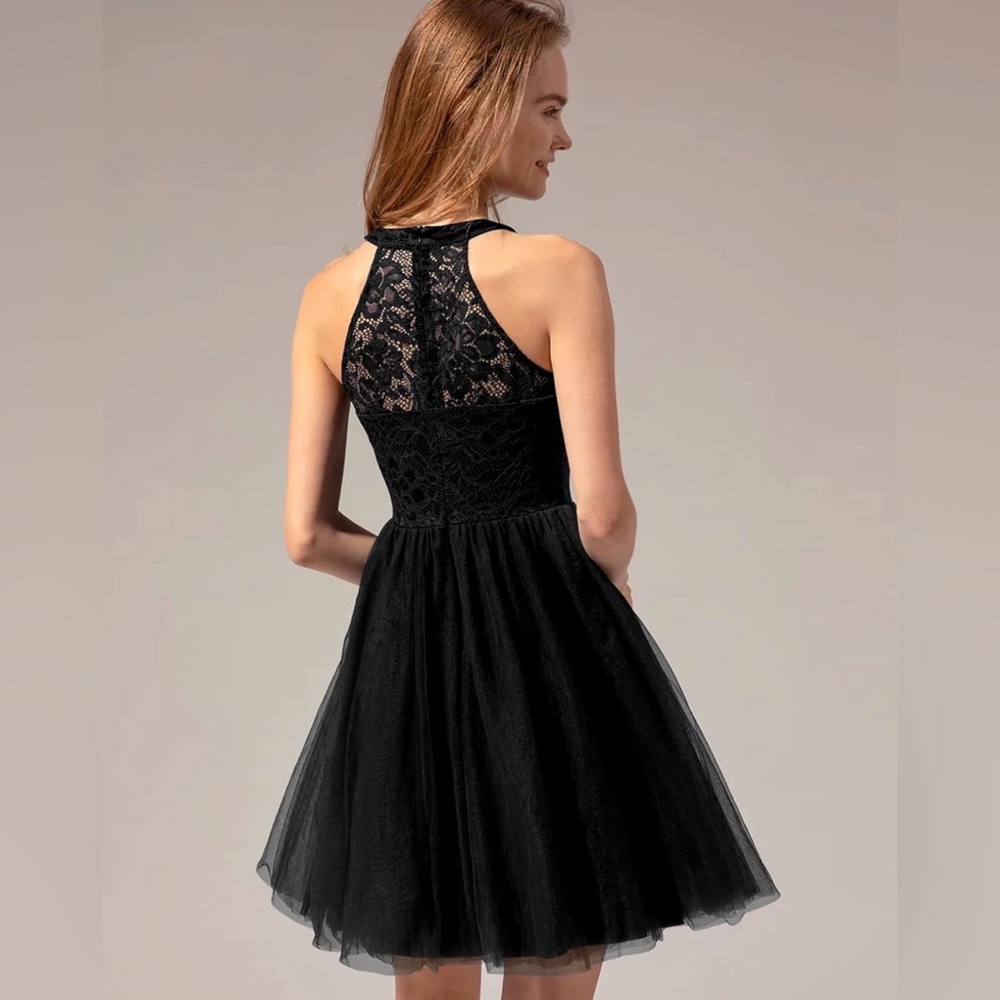 Sz XS Dressystar women’s halter tuile short black dress Sparkly Party knee NWT - Picture 2 of 10